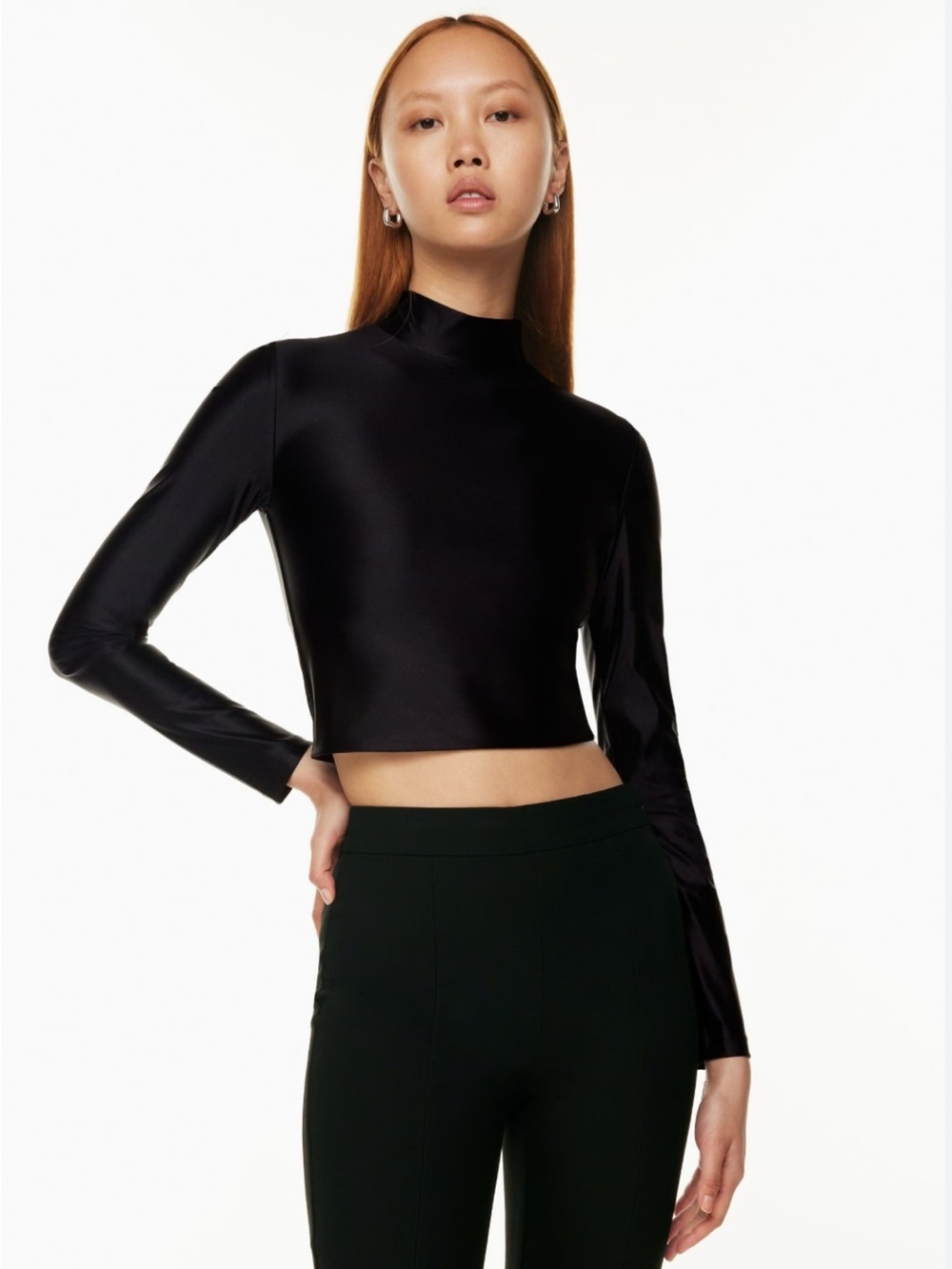 Aritzia Babaton Black Mock Neck Long Sleeve Crop Top | Size Medium